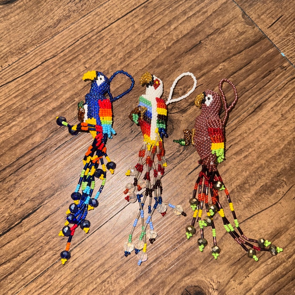 Colorful Beaded Parrot ornaments